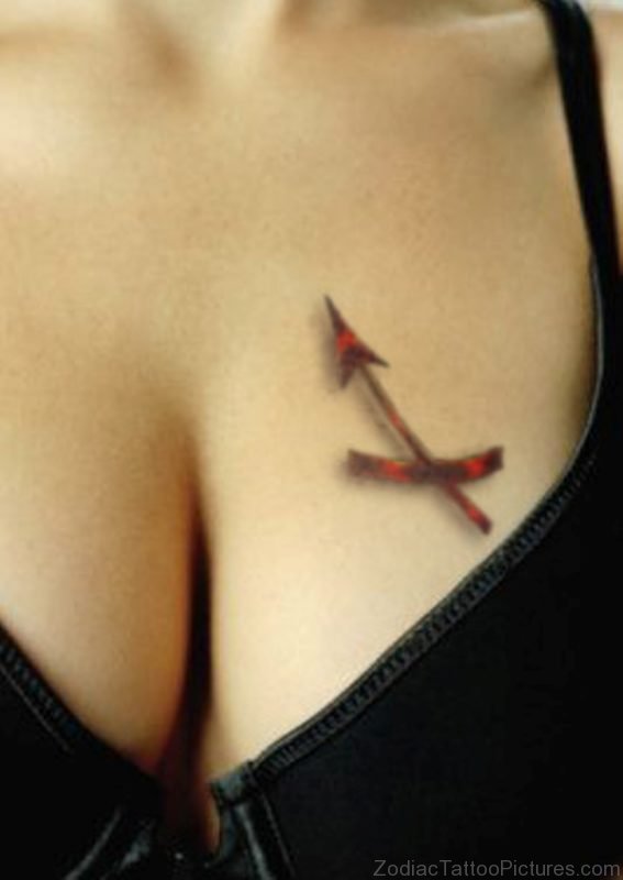 3D Sagittarius Symbol Of The Zodiac Tattoo On Chest