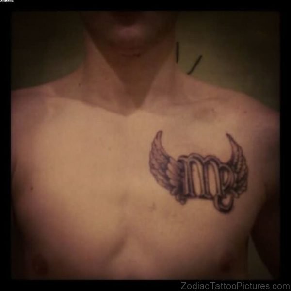 Angel winged Virgo Zodiac Sign Tattoo On Chest For Men