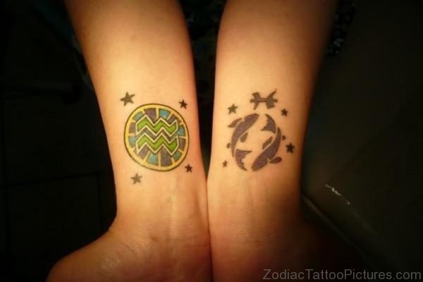 Aquarius Pisces Tattoo Design On Wrists 
