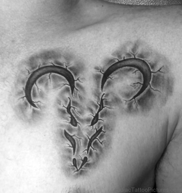 Aries Mens Upper Chest Tattoo
