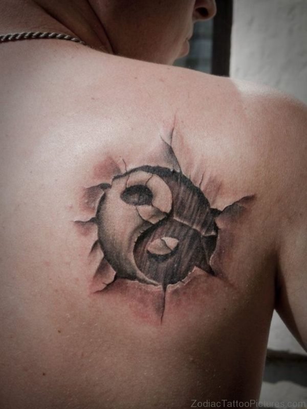 Awesome Yin Yang Tattoo On Back 