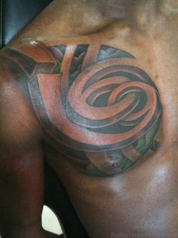 Black Ink Capricorn Tattoo On Man Chest