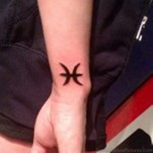 Black Ink Gemini Zodiac Tattoo On Wrist