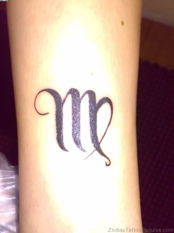 Black Ink Virgo Zodiac Sign Tattoo