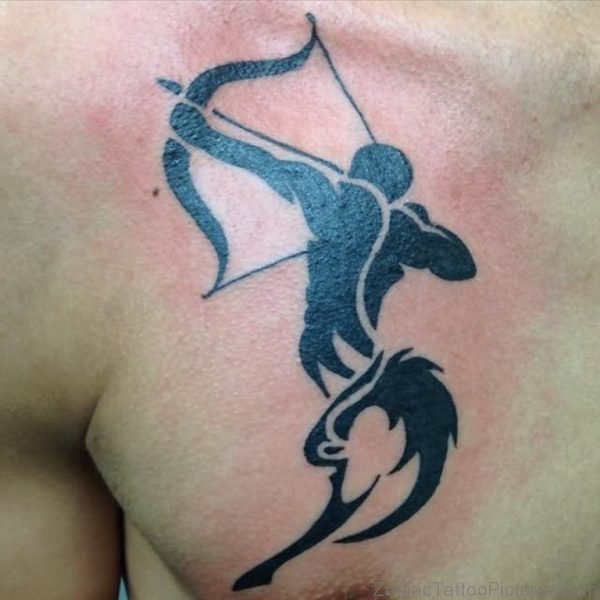 Black Sagittarius Tattoo On Chest For Men