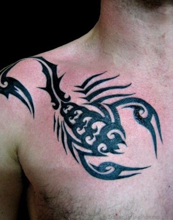 Black Tribal Tattoo On Chest