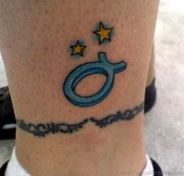 Blue Taurus Tattoo On Ankle