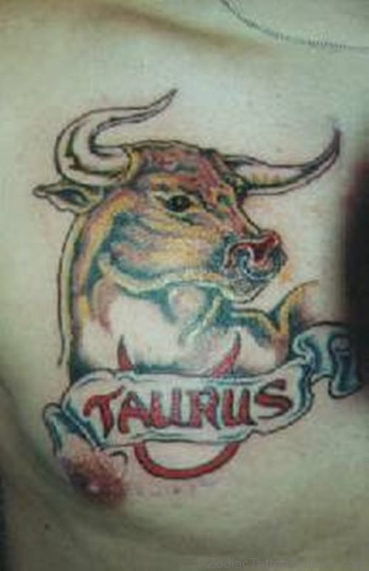 Bull taurus zodiac tattoo on chest