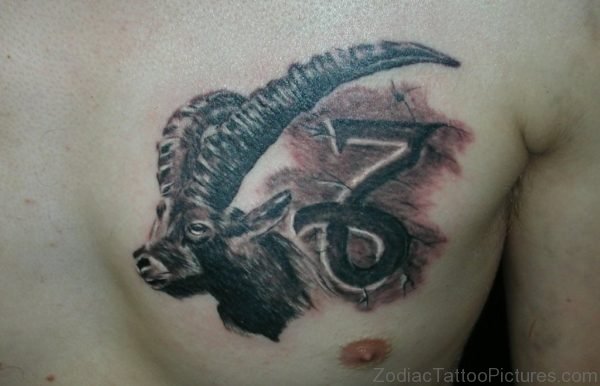 Capricorn Zodiac Tattoo Design On Chest