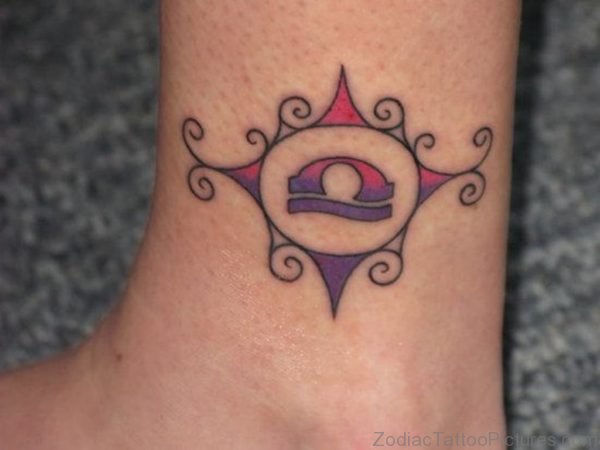 Color Ink Cute Libra Zodiac Tattoo On Ankle