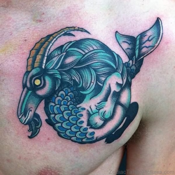 Fish And Zodiac Tattoo on Chest