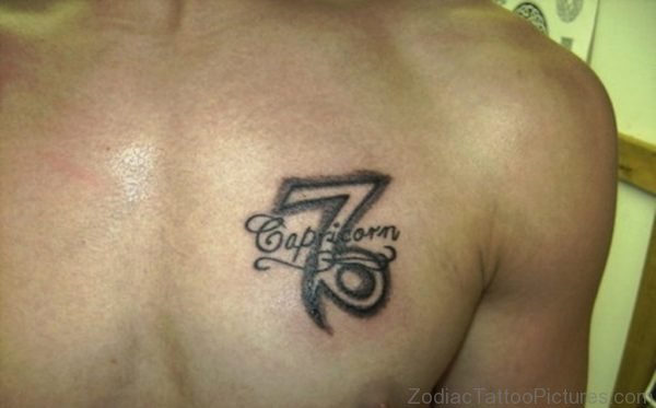 Grey Ink Capricorn Zodiac Symbol Tattoo On Chest