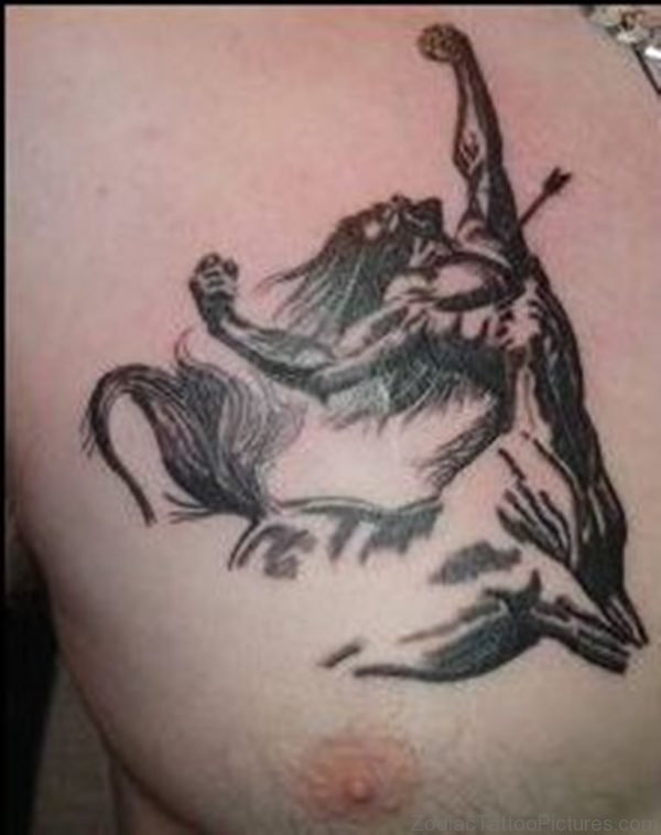 Impressive Grey Sagittarius Zodiac Tattoo On Chest