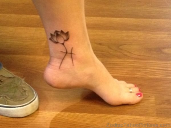 Lotus And Grey Ink Capricorn Zodiac Ankle Tattoo