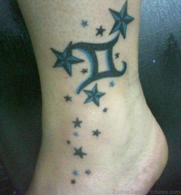 Nautical Stars And Gemini Tattoo On Ankle