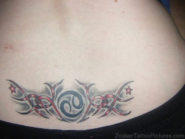 Nice Zodiac Tattoo On Lower Back 