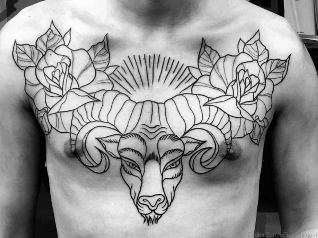 Aries Tattoo with Flowers.