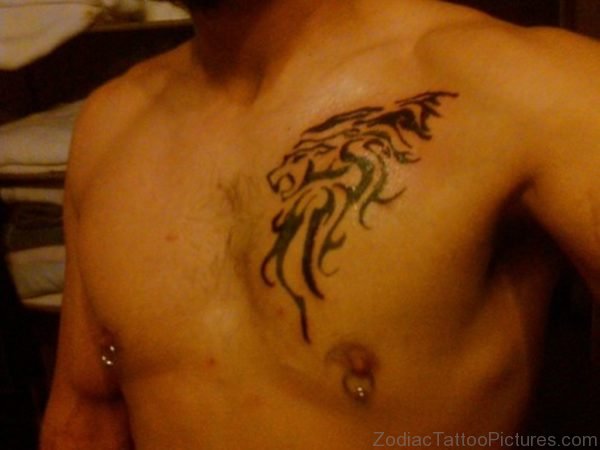 Tribal Leo Zodiac Tattoo On Man Chest