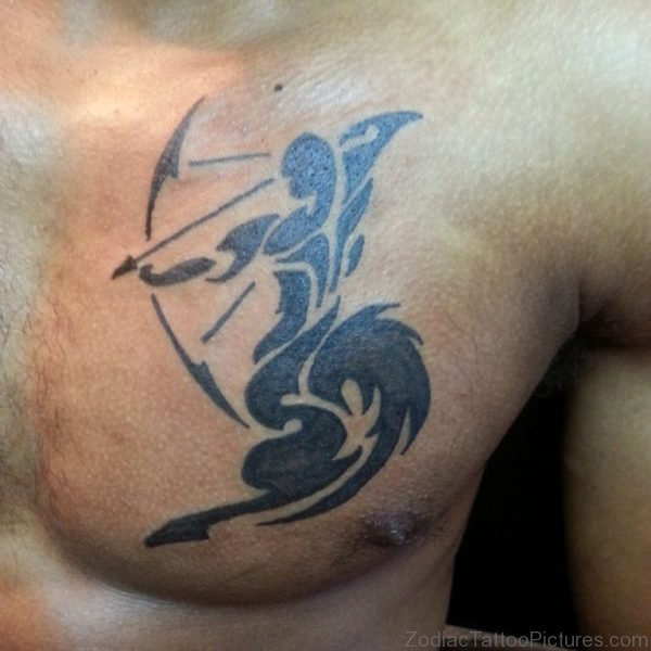 Tribal Sagittarius Zodiac Tattoo On Chest