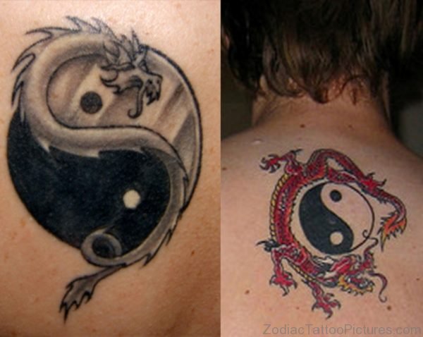Yin Yang Tattoo On Upper Back 