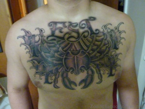 Zodiac Cancer Tattoo On Chest