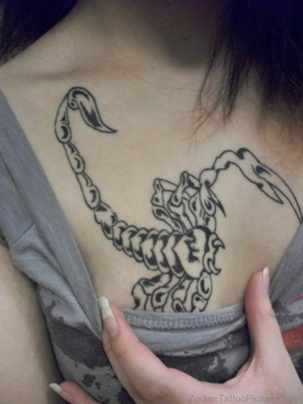 Zodiac Scorpio Tattoo On Chest For Girls