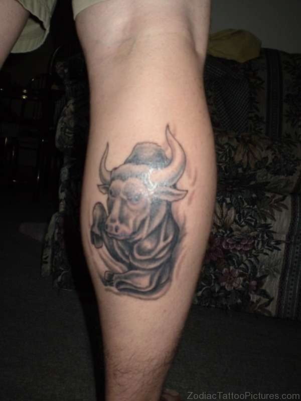 Aggressive Bull Tattoo On Leg