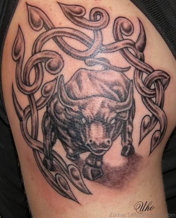 Amazing Taurus Sleeve Tattoo