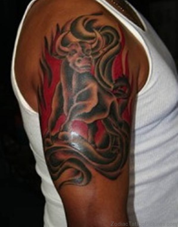 Angry Taurus Bull Tattoo On Shoulder