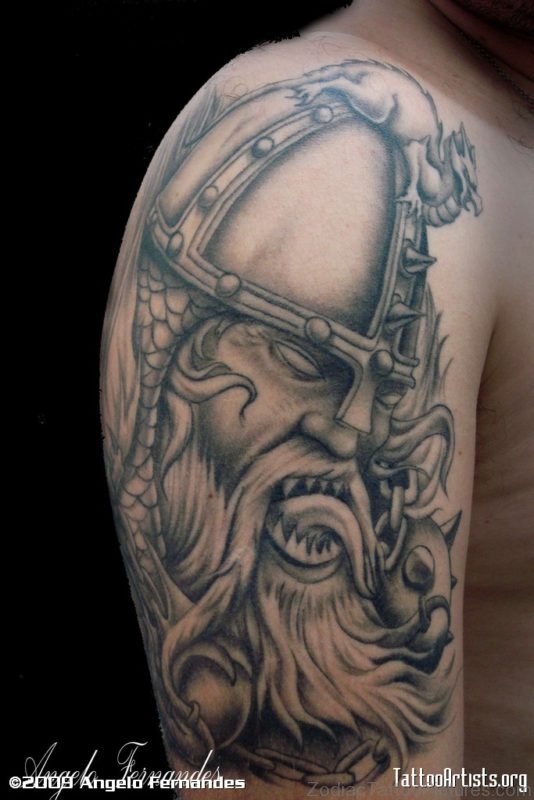 Angry Warrior Tattoo On Half Sleeve