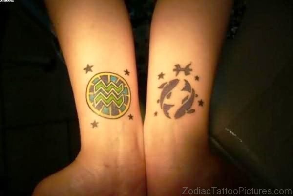 Aquarius And Pisces Tattoos On Wrist 
