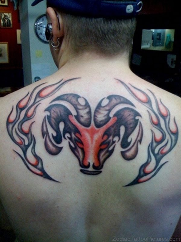 Aries Head Tattoo On Back