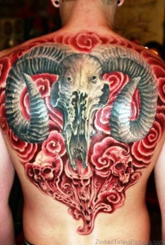 Aries Skull Tattoo On Back