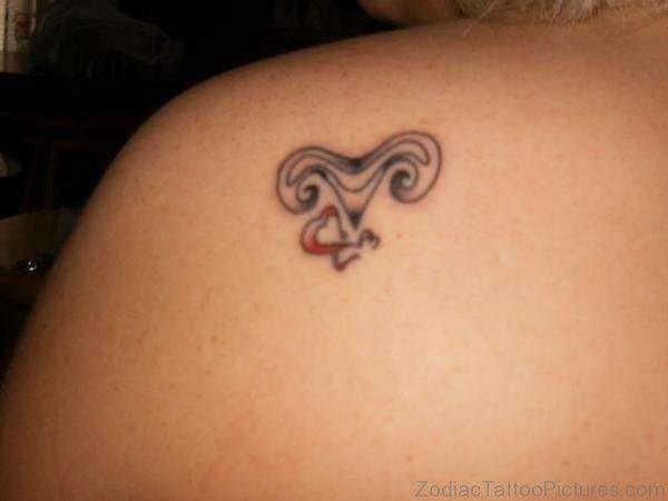 Aries Symbol Tattoo On Shoulder Back 