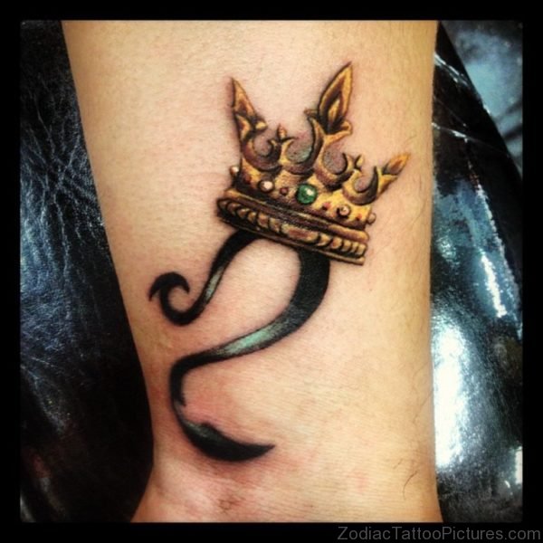 Attractive Crown On Leo Zodiac Sign Tattoo