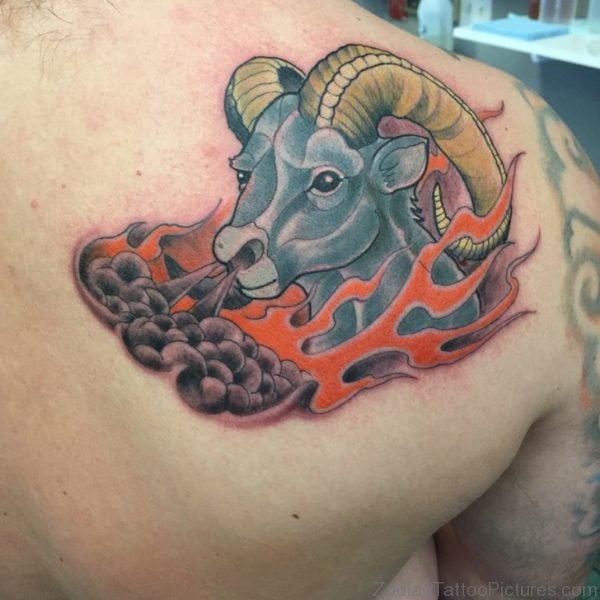 Awesome Aries Tattoo On Back