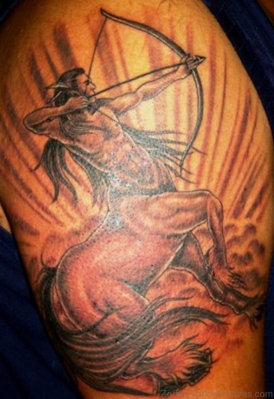 Awesome Sagittarius Tattoo On Shoulder 