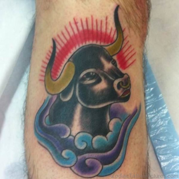 Awesome Taurus Tattoo On Leg