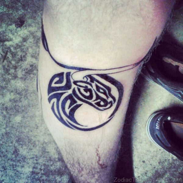 Awesome Tribal Taurus Zodiac Tattoo On Leg