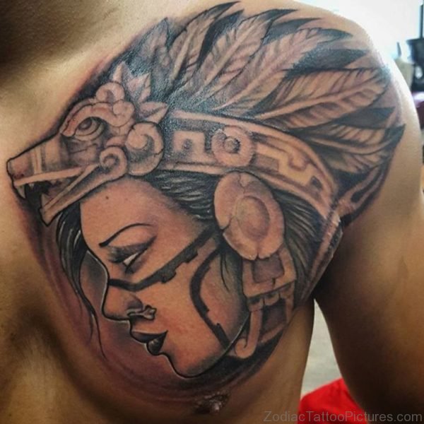 Aztec Girl Tattoo On Chest