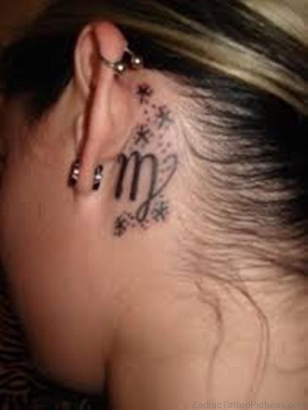 Back Neck Zodiac Virgo Sign Tattoo