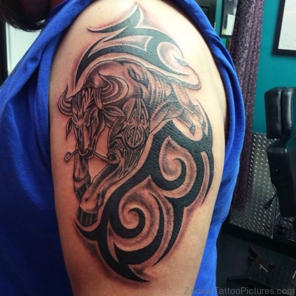 Balck Ink Taurus Tattoo Design