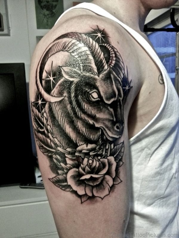 Beautiful Aries Shoulder Tattoo Design 