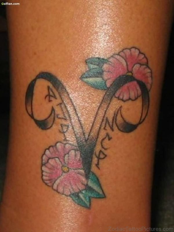 Beautiful Aries Zodiac Tattoo Design On Leg