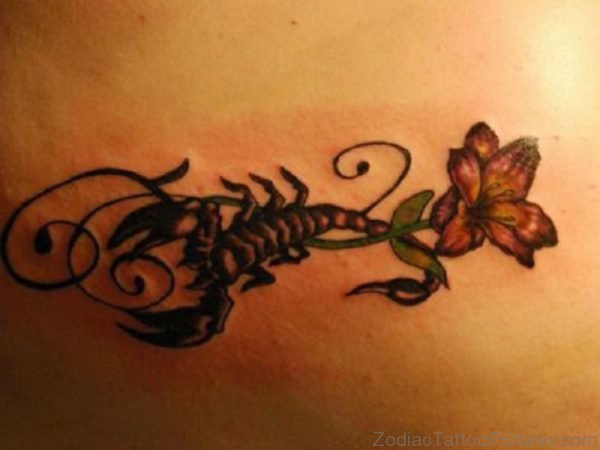 Beautiful Scorpion Tattoo With Flower