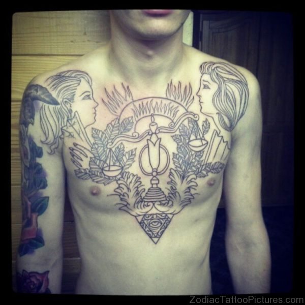 Big Libra Tattoo Zodiac Scale On Chest For Men