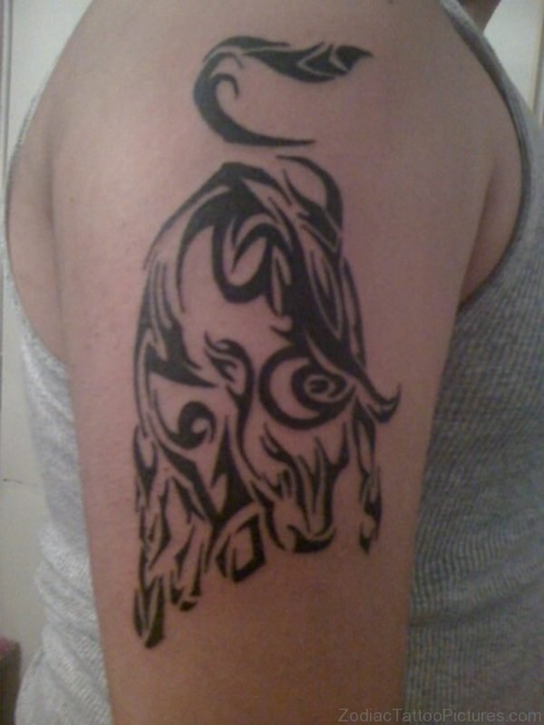 Big Taurus Bull Head With Nose Ring Tattoo On Arm