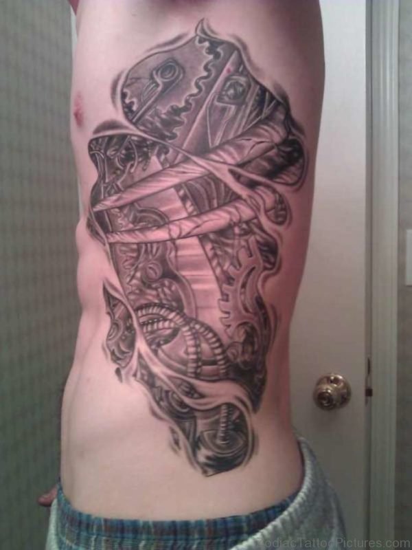 Biomechanical Alien Tattoo On Rib