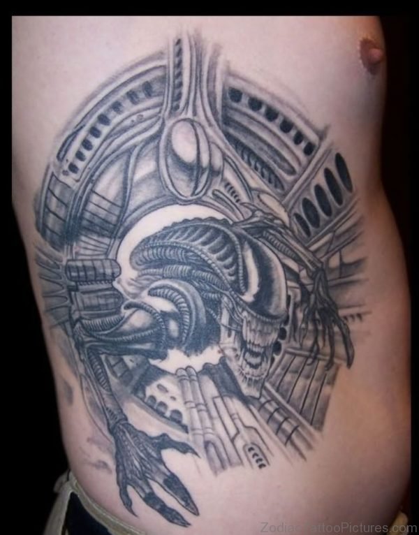 Biomechanical Alien Tattoo On Rib Side Image