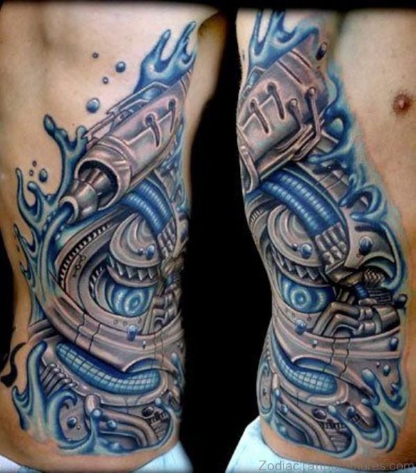 Biomechanical Tattoo Design On RIb